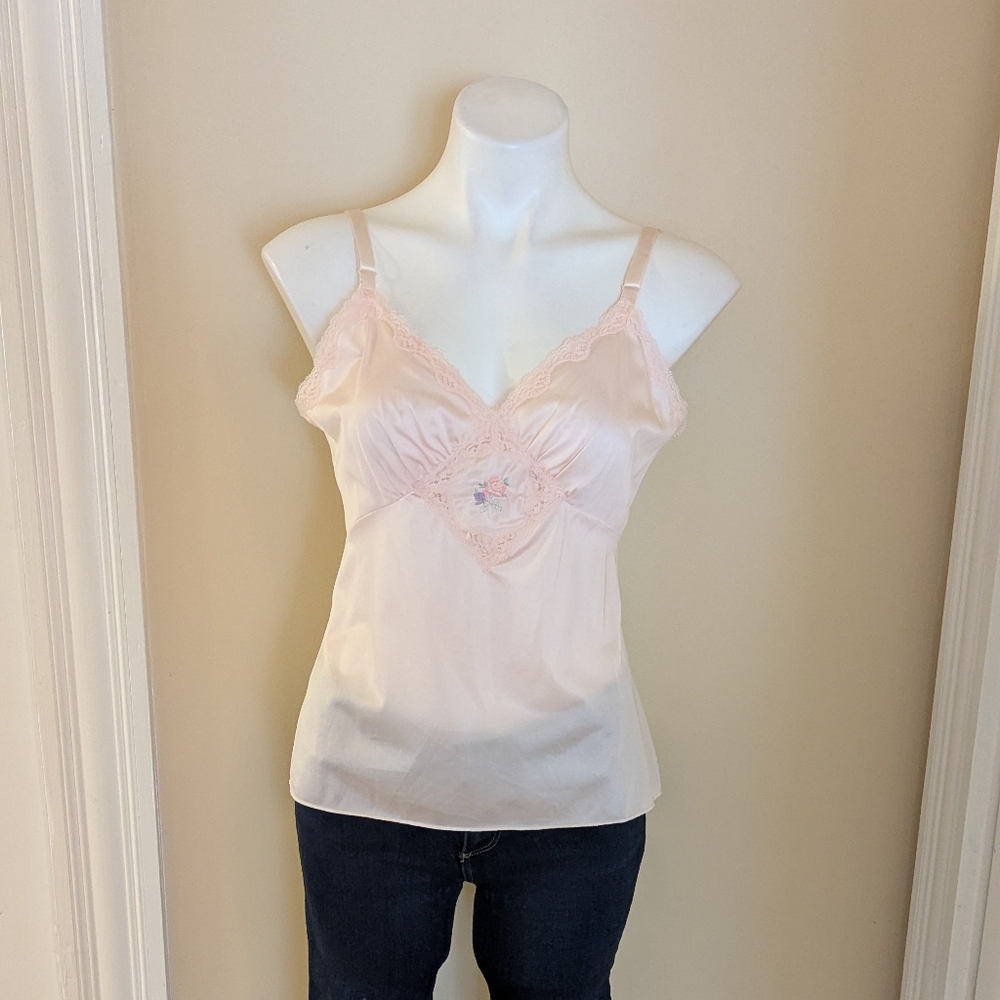 Vintage Lorrane pale pink camisole with lace trim size M